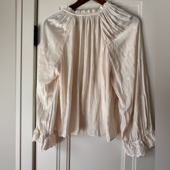 $250 Ulla Johnson White Peasant Embroidered Flower Irene  Blouse Boho Size 4 - Picture 2 of 5